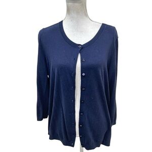 Talbots Navy cotton blend lightweight Knit cardigan tonal buttons size large